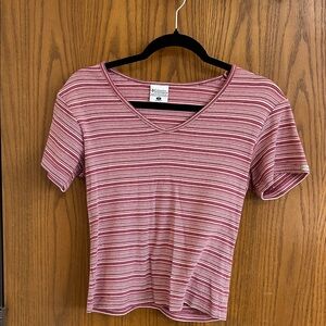 Columbia Women's Red and Pink Striped Short Sleeve Tee
